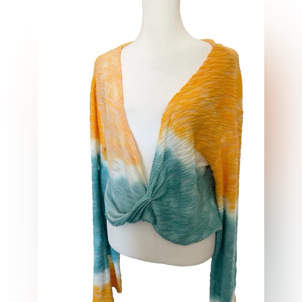 Earthbound Cropped Wrap Long Sleeve Lightweight Sweater Top - Picture 2 of 10